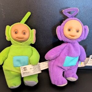Telebubbies Colorful Plush Toy Pair - Green and Purple. Backpack/Purse Charms